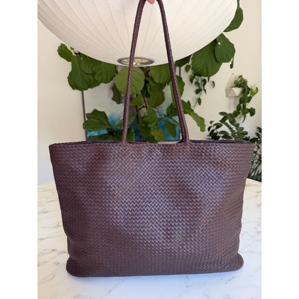 Quince Italian Leather Handwoven Tote Dark Brown XL Slim Shoulder Bag - Picture 2 of 15